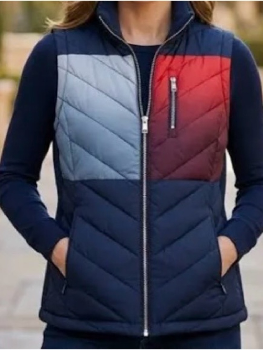 Tommy Hilfiger Colorblock Puffer Vest Women's Size Large NEW